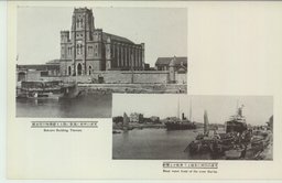 天津の河岸に異彩に飾る大建築物の望海楼　　　　　　　　　　　　　　　　　　　　　　　　　　　　天津の白河に各地より来航せる繋船